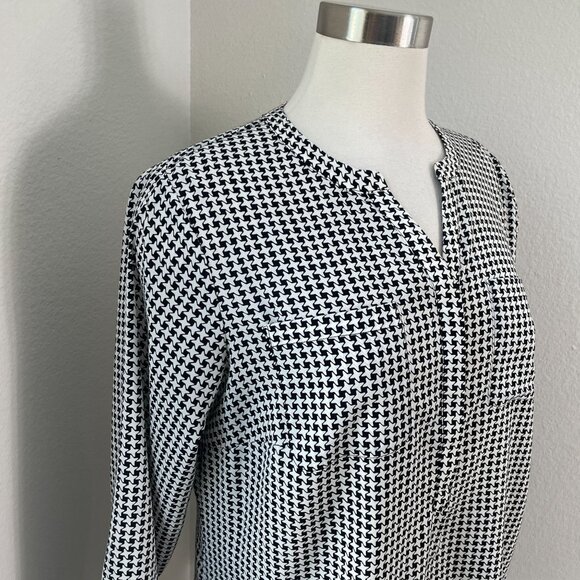 Talbots Womens Plus X Houndstooth Tunic Top Long Sleeve Black White Shirt Blouse - Picture 2 of 9
